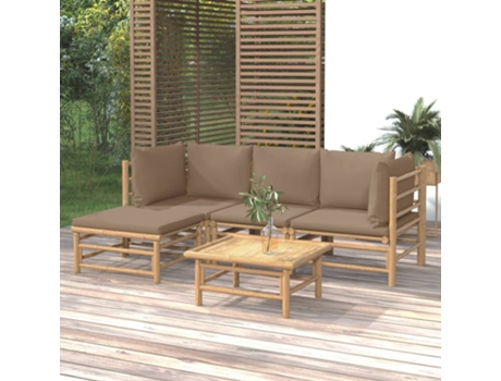 Conjunto 5 de muebles de jardín VIDAXL bambú y cojines gris taupé