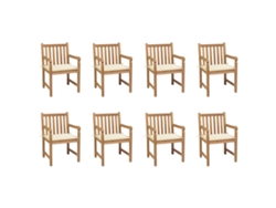 Sillas de jardín con cojines color crema, 8 piezas, teca maciza, DKD Home Decor