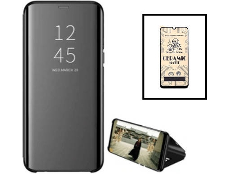 Kit Funda Smartview y Cristal Templado CeramicGlass Full Cover Samsung Galaxy A32 5G PHONECARE Negro