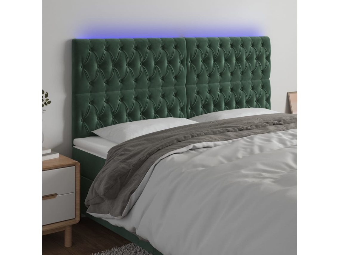 Cabecero Con Luces Led Terciopelo Verde Oscuro 200x7x118/128 Cm