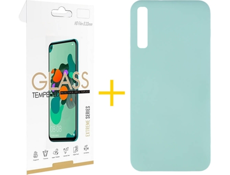 Kit Funda + Protector de Pantalla Samsung Galaxy A50 SKYHE Silicona Líquida (Verde Agua)