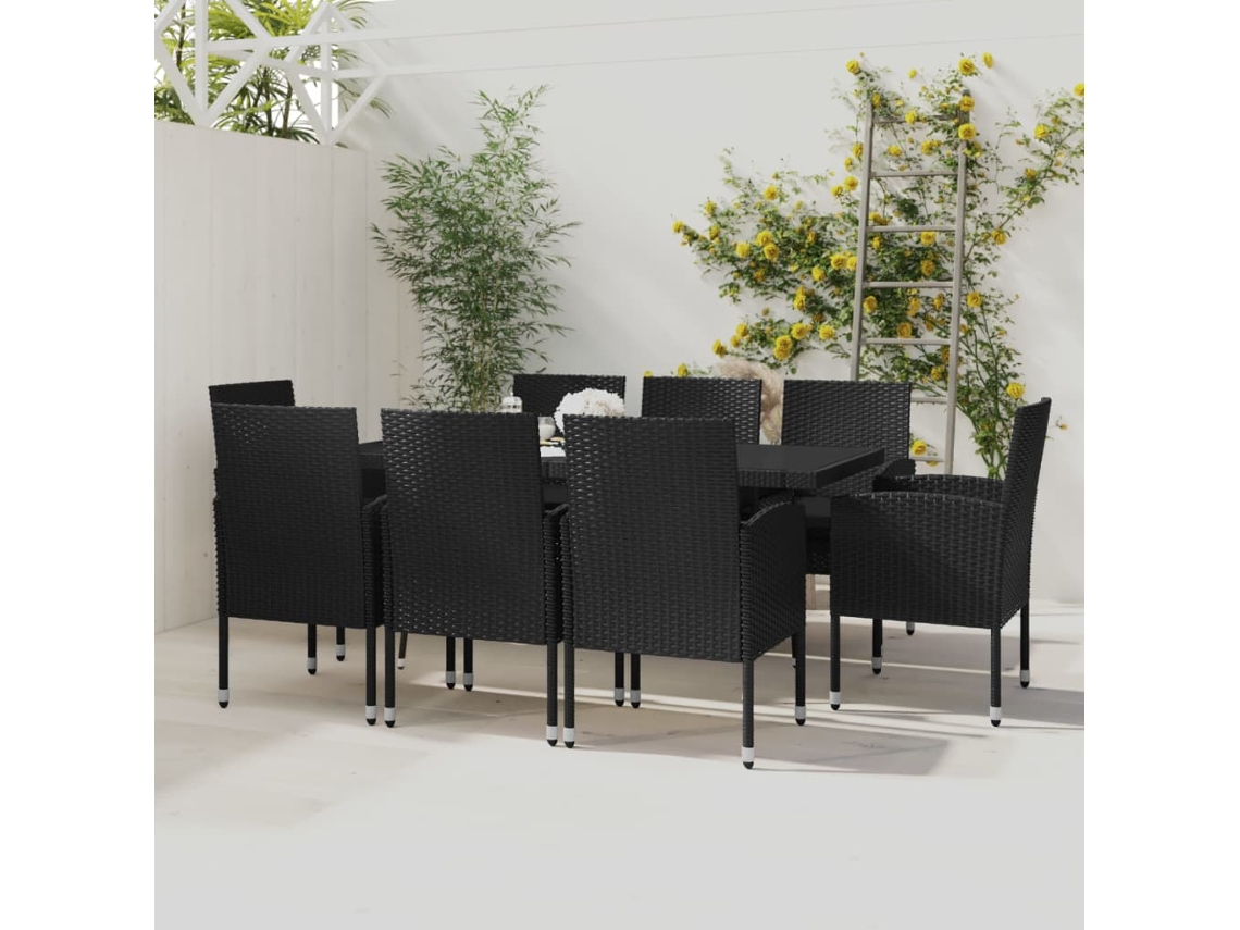 Juego de comedor de jardín de mimbre PE negro Dkd Home Decor