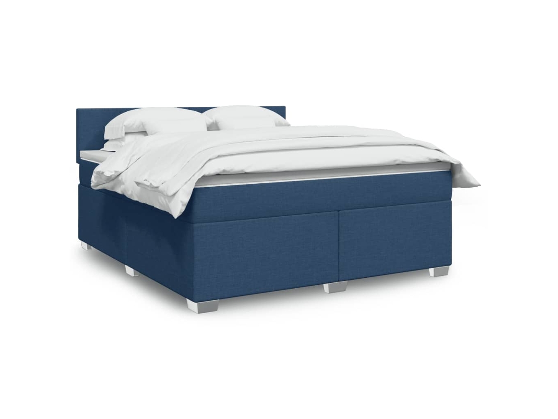 Cama Box Spring Con Colchón Tela Azul 180x200 Cm