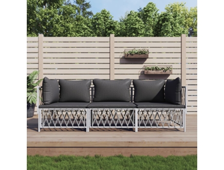 Conjunto 3 de muebles de jardín VIDAXL con cojines acero blanco