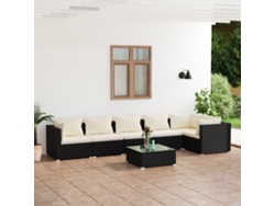 Conjunto de jardín de 7 piezas con cojines, mimbre sintético negro, DKD Home Decor