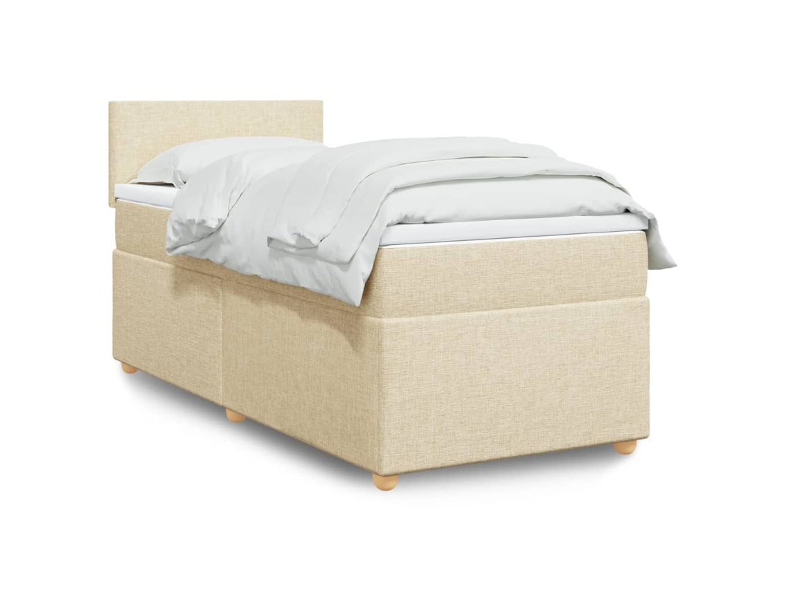 Cama Box Spring Con Colchón Tela Color Crema 90x190 Cm