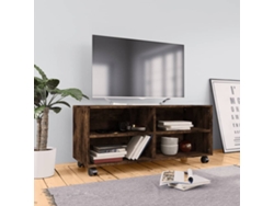 Mueble Tv | Mueble De Salón | Cabinet De Tv Con Ruedas Madera Contrachapada Roble Humo 90x35x35cm Wsd569894