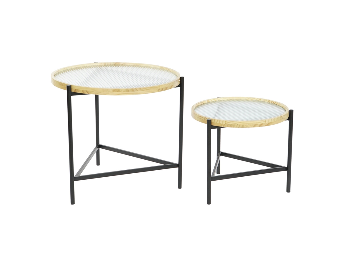 Set 2 Mesita Auxiliar Cristal Metal 62x62x55,5cm