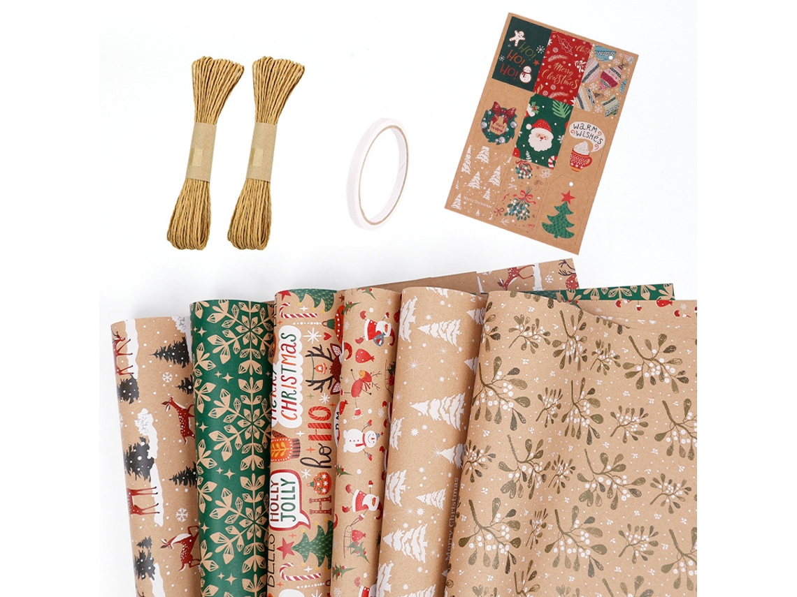 Papel de regalo navideño Eifson (6 hojas), ideal para Navidad y fiestas de invierno, 70 x 50 cm (08)