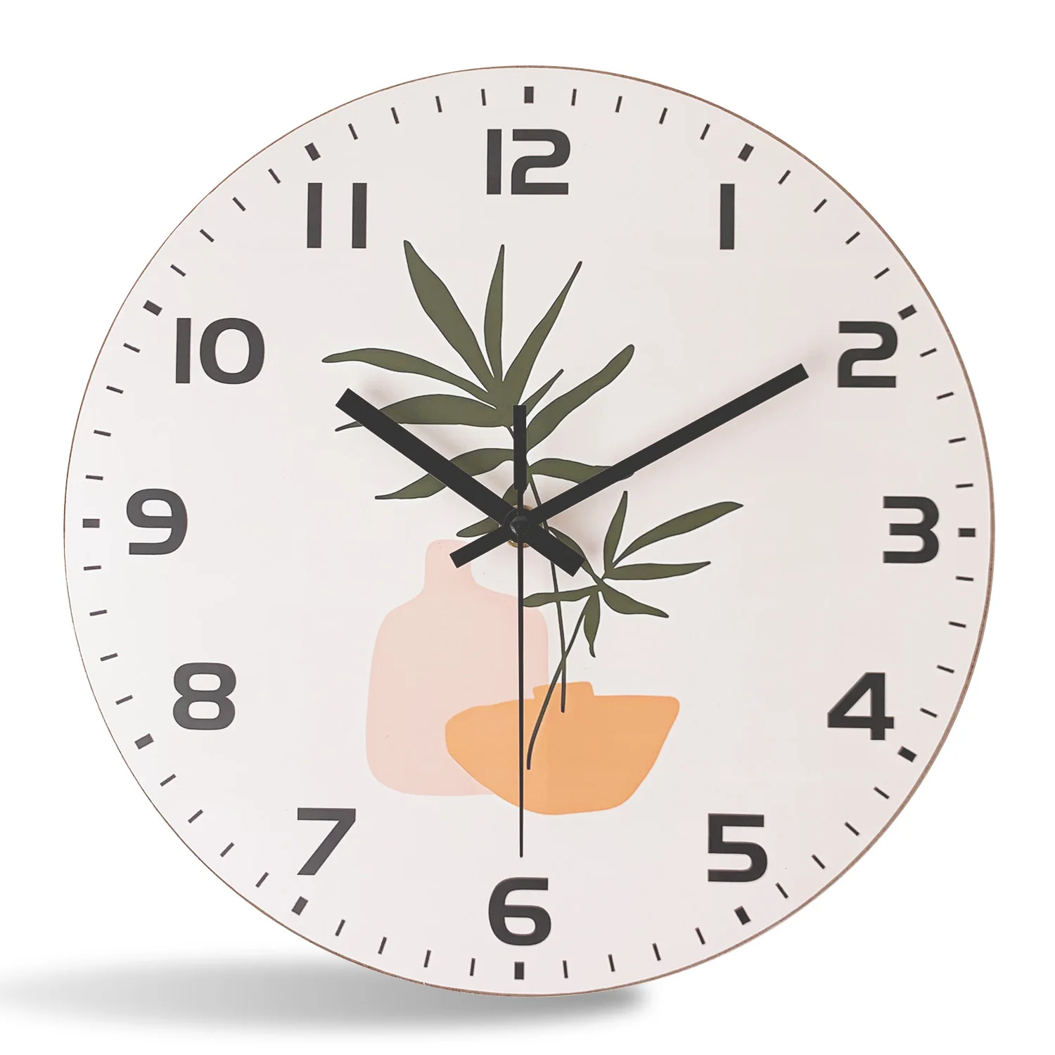 Reloj De Pared De Madera Con Diseño Floral Sencillo De 14 Pulgadas, Reloj De Cuarzo Silencioso.