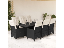 Juego de comedor de jardín de 9 piezas con cojines de mimbre negros de DKD Home Decor
