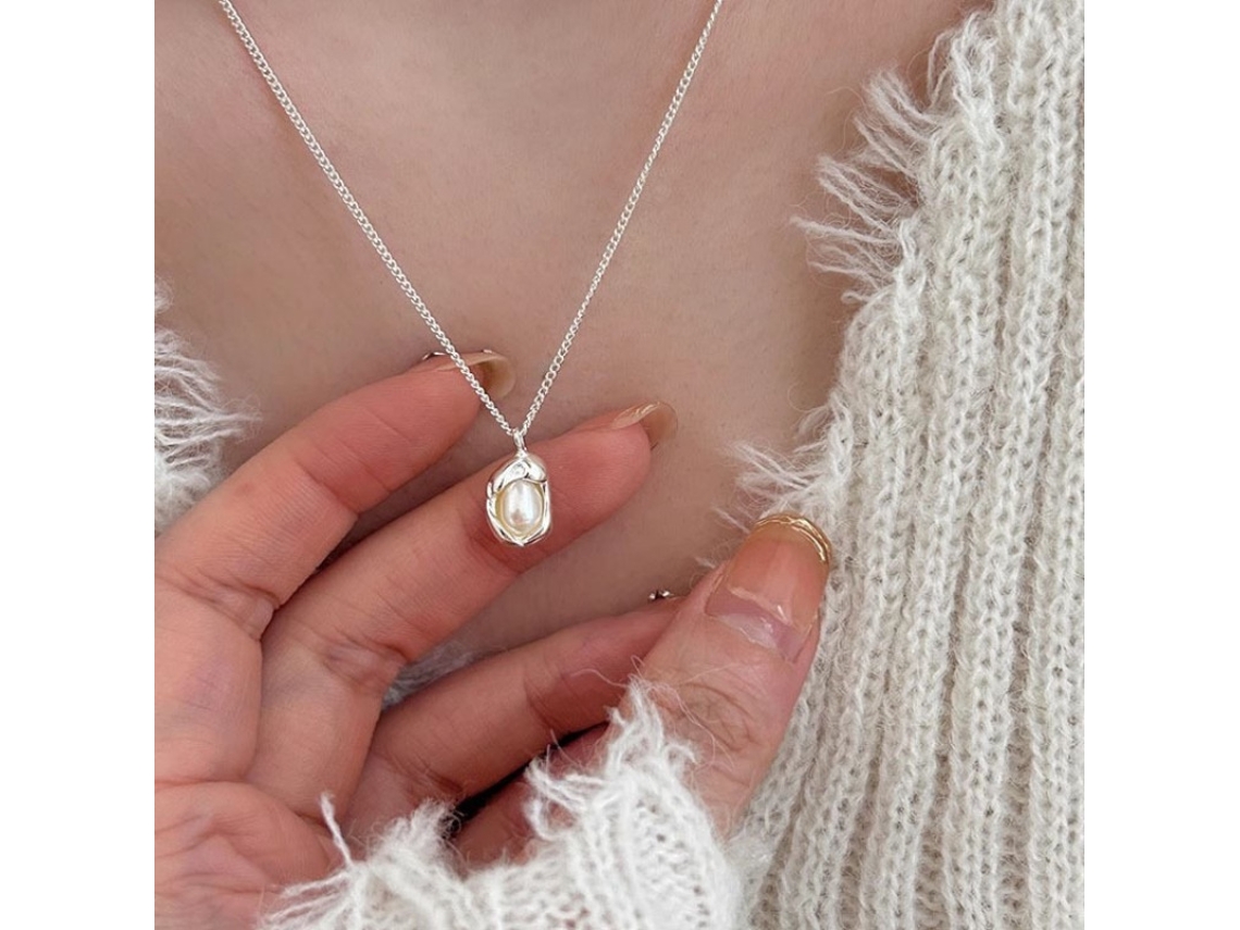 (oro Blanco) Plata De Ley S925, Oro Macizo, Collar Geométrico De Perlas Naturales, Collar De Guisantes, Diseño Elegante