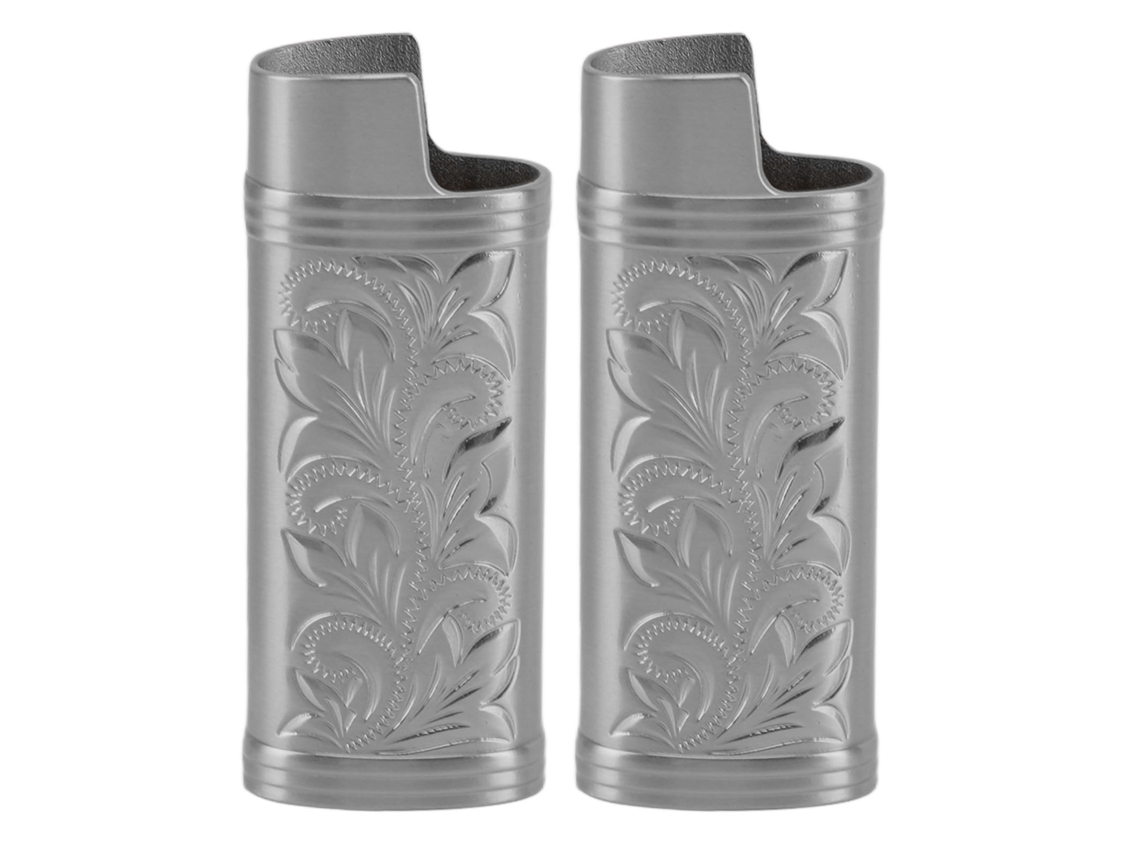 Estuche Para Encendedor Retro De 2 Piezas, Compacto, Con Estampado Floral 3d, De Aleación De Zinc, Protector Gris