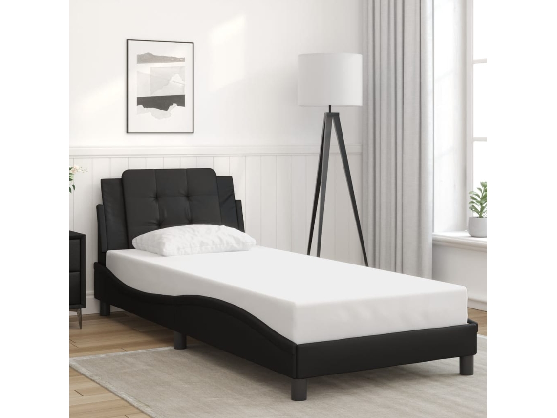 Estructura De Cama Sin Colchón Cuero Sintético Negro 90x190 Cm