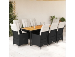 Juego de comedor de jardín de 9 piezas con cojines, mimbre sintético negro, DKD Home Decor