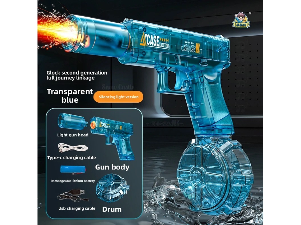 Pistola de agua eléctrica de juguete para niños con simulación de lanzamiento y retroceso, con luz y sensor automático. Mdug (azul)