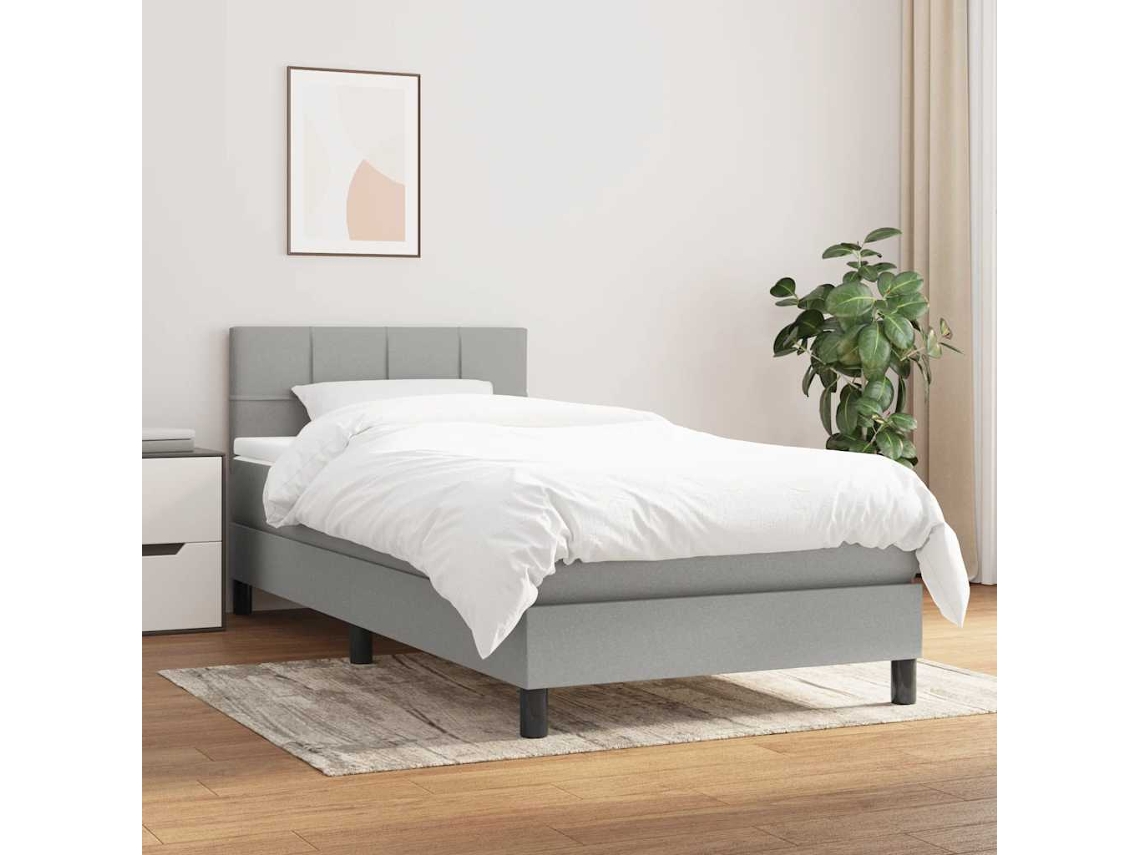 Cama Individual | Cama Box Spring Con Colchón Tela Gris Claro 90x190 Cm