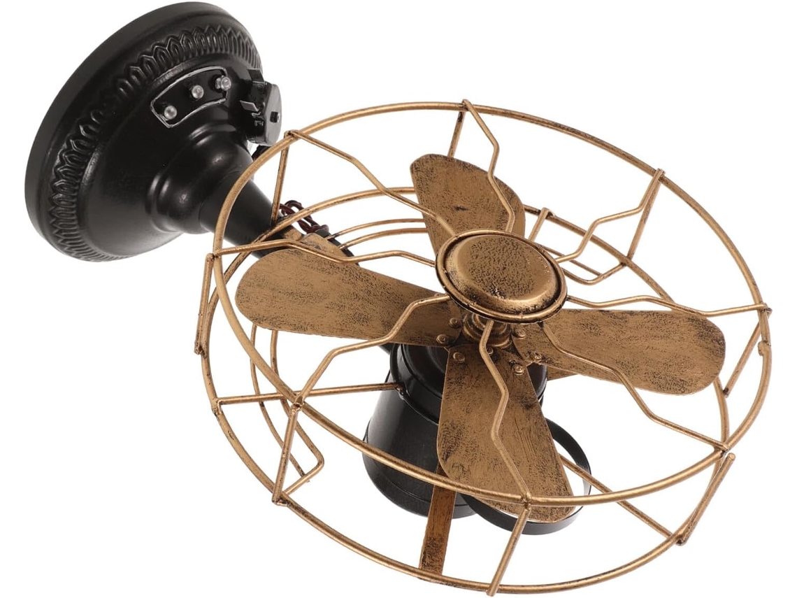 Ventilador de hierro forjado de estilo vintage, ventilador de mesa de estilo retro en color cobre antiguo.