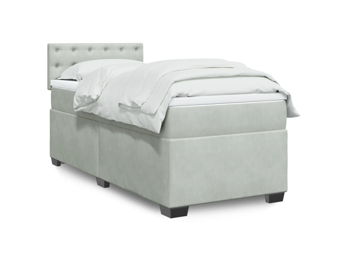 Cama Box Spring Con Colchón Terciopelo Gris Claro 100x200 Cm