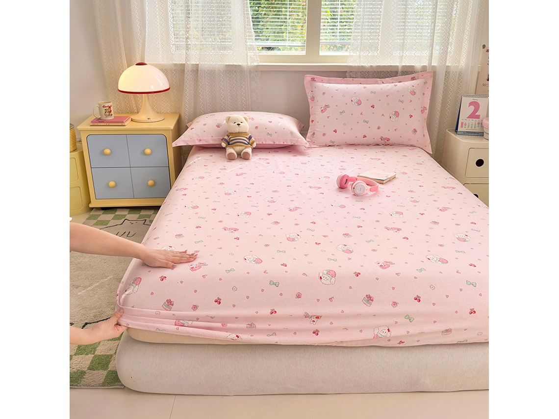 Funda De Colchón, Sábana Bajera Ajustable Estampada De Algodón Puro, Apta Para Habitación Infantil. Cachorro Rosa, 90x200cm. Panoona