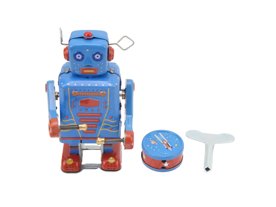 Juguete Retro De Robot De Hojalata Con Mecanismo De Cuerda Manual Y Manivela, Ideal Para Coleccionar Por Niños Y Adultos.