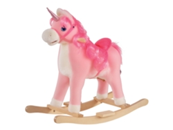 Caballito balancín para niños de 36 a 72 meses, unicornio balancín con sonidos de madera y peluche rosa, 74x33x62cm