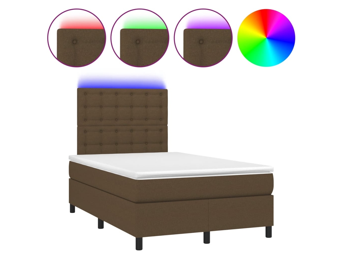 Maison Exclusive - Cama Box Spring Con Colchón Y Led Tela Marrón Oscuro 120x190 Cm