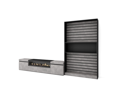 Muebles de Salón para TV SKRAUT HOME Para TV hasta 80", Chimenea eléctrica, Cemento (310x186x35 cm)