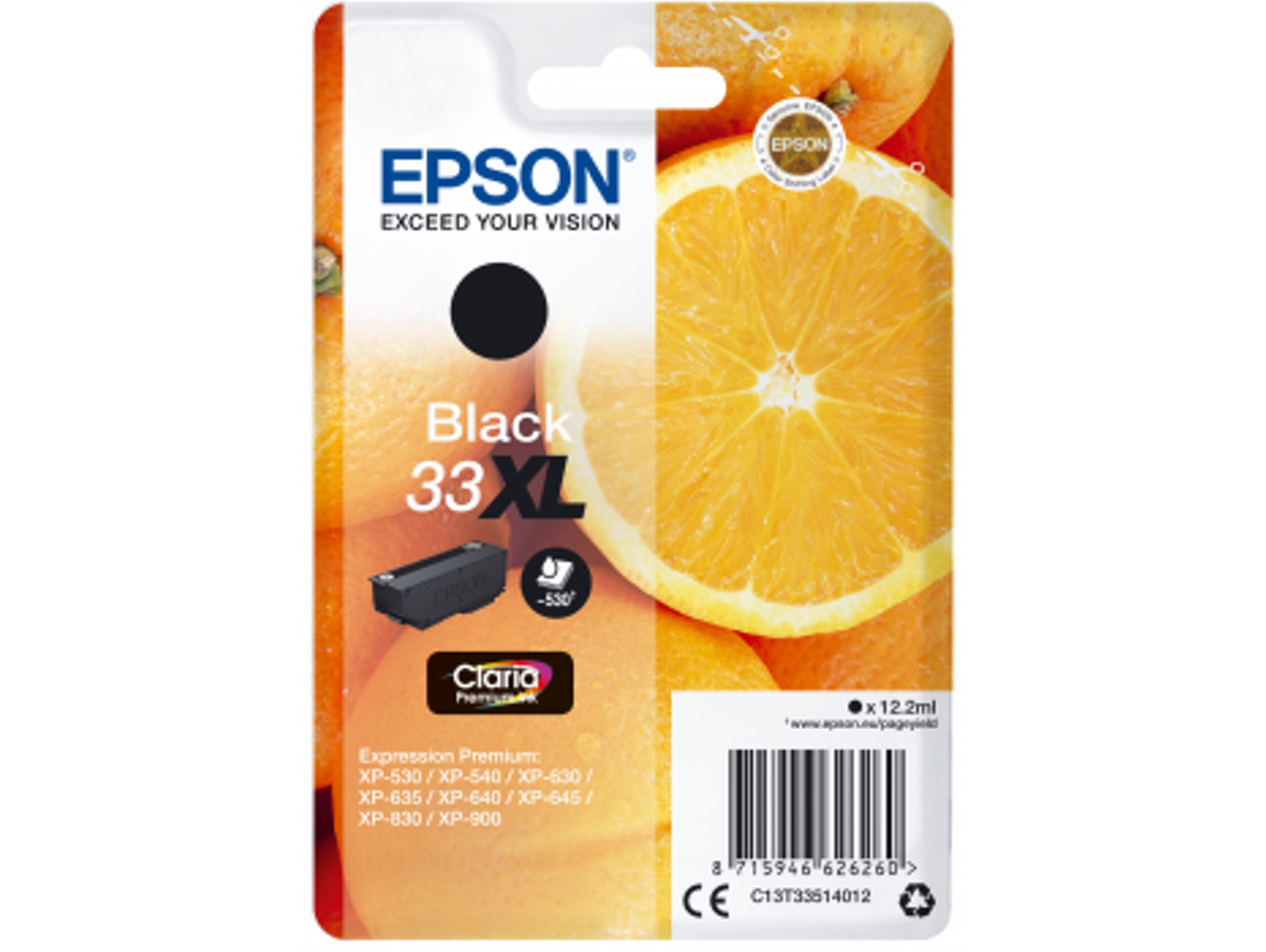 Cartucho de tinta original EPSON, 33, Naranjas 12,2 ml, Negro, Alta, XL, C13T33514012, T3351