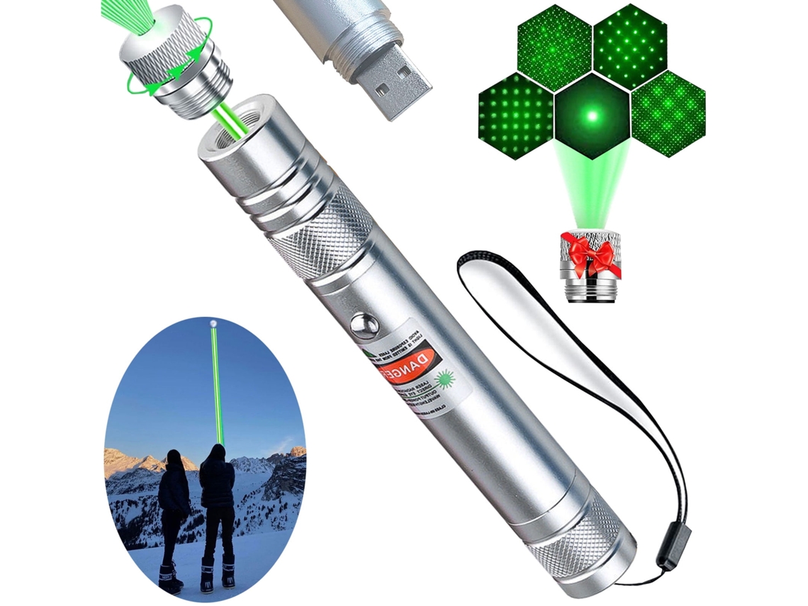 Linterna Con Puntero Láser Con Patrón De Estrella Láser Verde Carga Directa Por Usb (plateado) Cuich