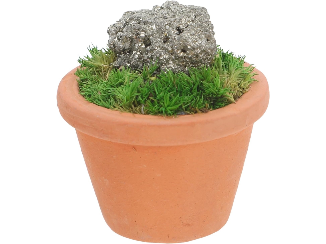 Planta Artificial Maceta Cerámica Cristal Calcopirita Natural Figura Decorativa Bonsái Estante Interior Adorno