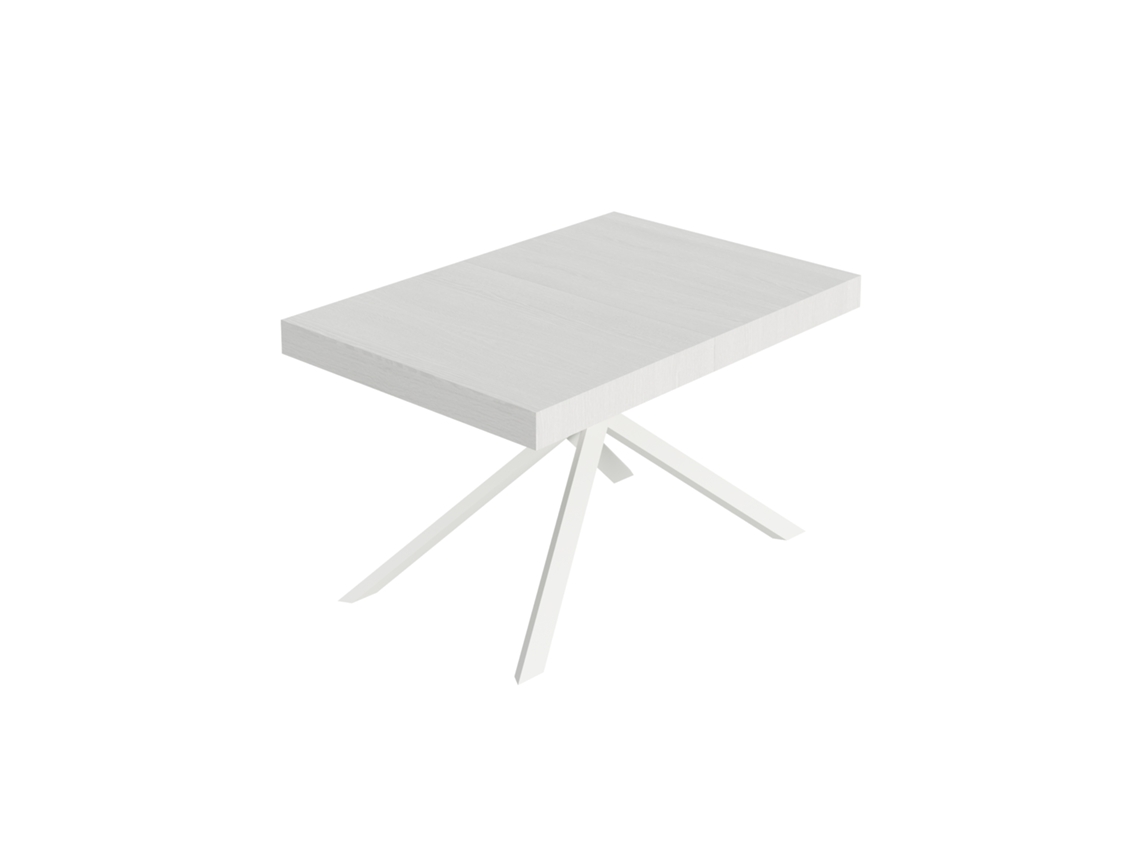 Mesa extensible Niket 120/380x90 cm fresno blanco con patas blancas Itamoby