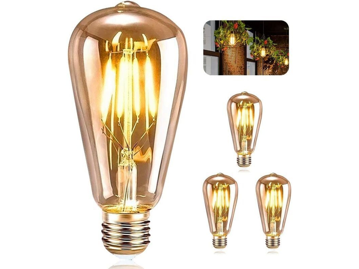 6 Bombillas Led E27 St64 De Estilo Retro De 4w, Luz Blanca Cálida, Para Restaurantes, Cafeterías Y Bares.