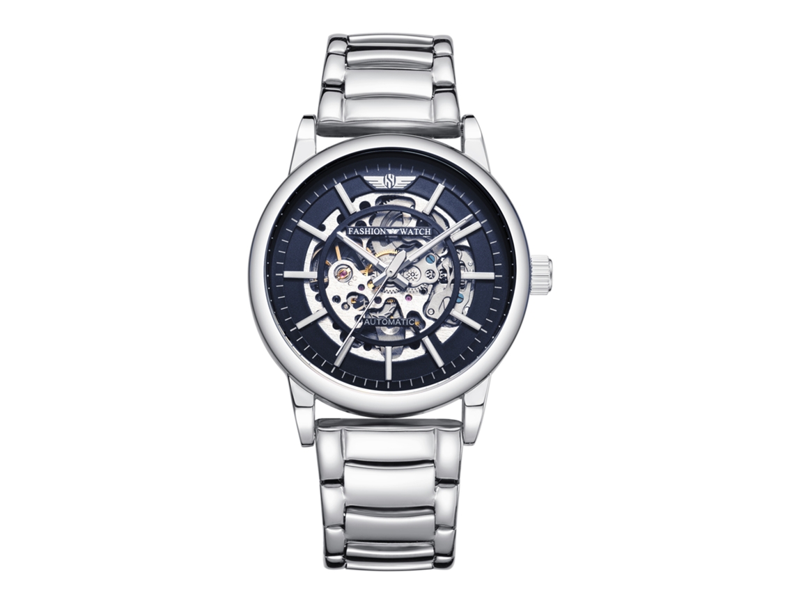 Reloj Mecánico Esqueleto Para Hombre (blanco Y Azul)