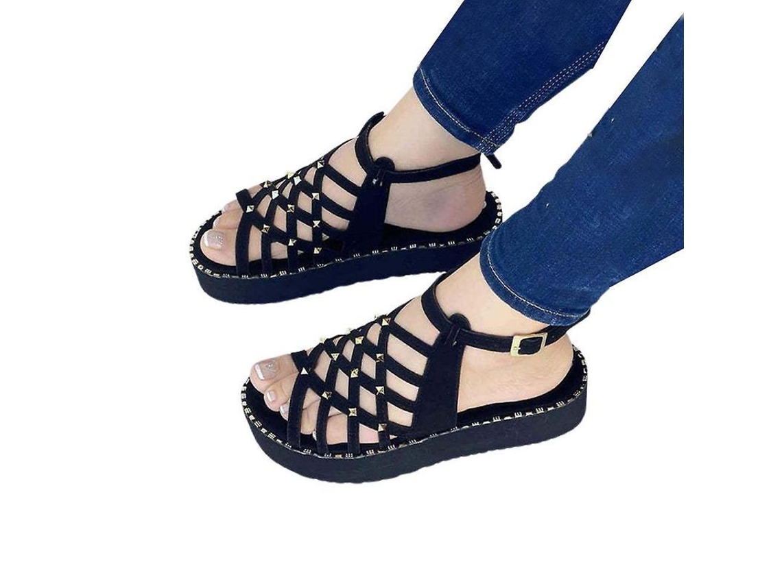 2026-sandalias De Playa Para Mujer Verano Con Remaches Cruzadas Y Plataforma Casual Aligeradas Con Hebilla Trasera