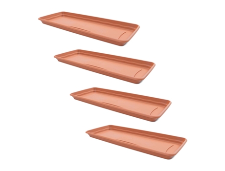 Pack de 4 Platos Rectangulares 57 cm para Jardinera de 60 cm 22L. Terracota PLASTIKEN