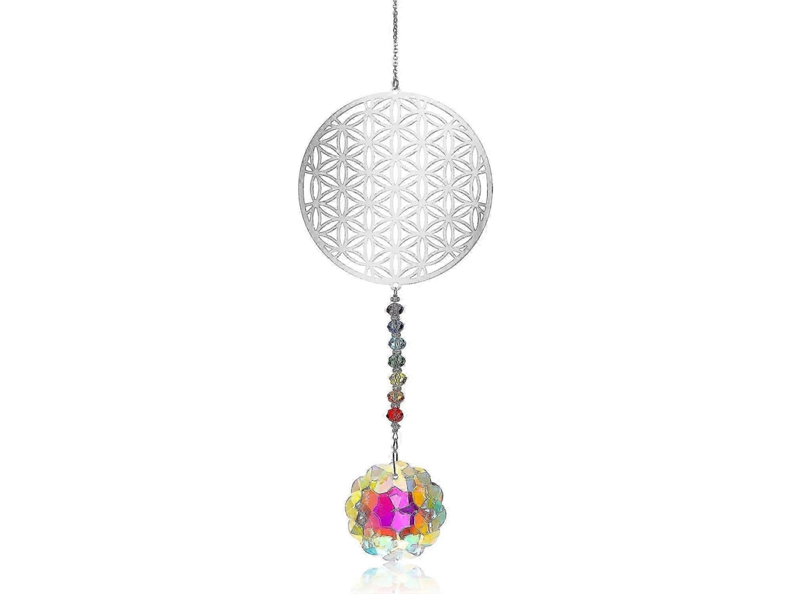 Atrapasol de metal y cristal 3D con Flor de la Vida, Girasol, Prisma y Arcoíris, Feng Shui, Decoración para Lámpara de Araña Colgante