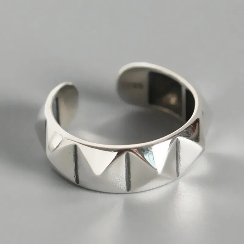 Elegante Anillo Abierto Brillante Con Forma De Diamante, Anillo De Plata
