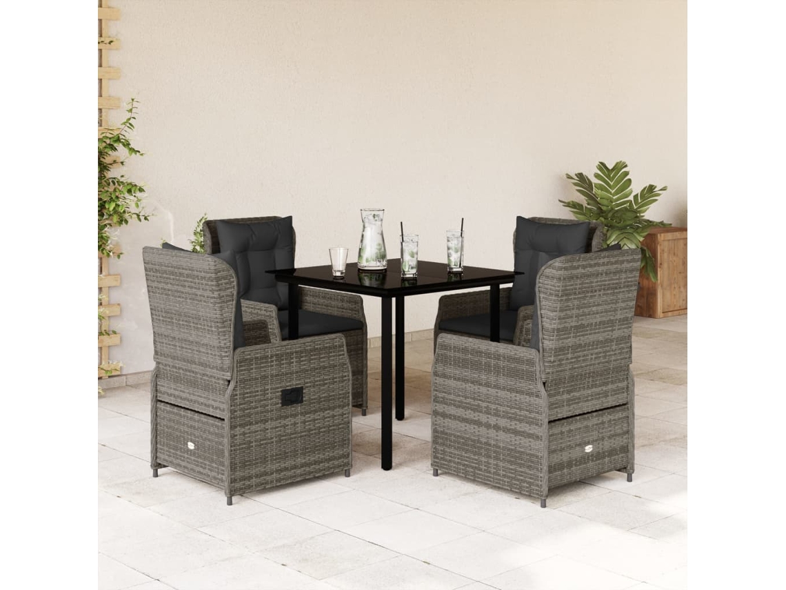 Conjunto de comedor de jardín DKD Home Decor de 5 piezas con cojines, ratán gris