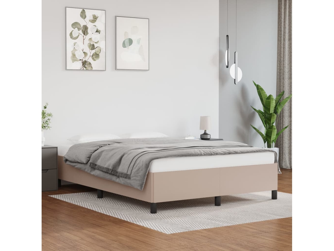 Estructura Cama Sin Colchón Cuero Sintético Capuchino 140x190cm
