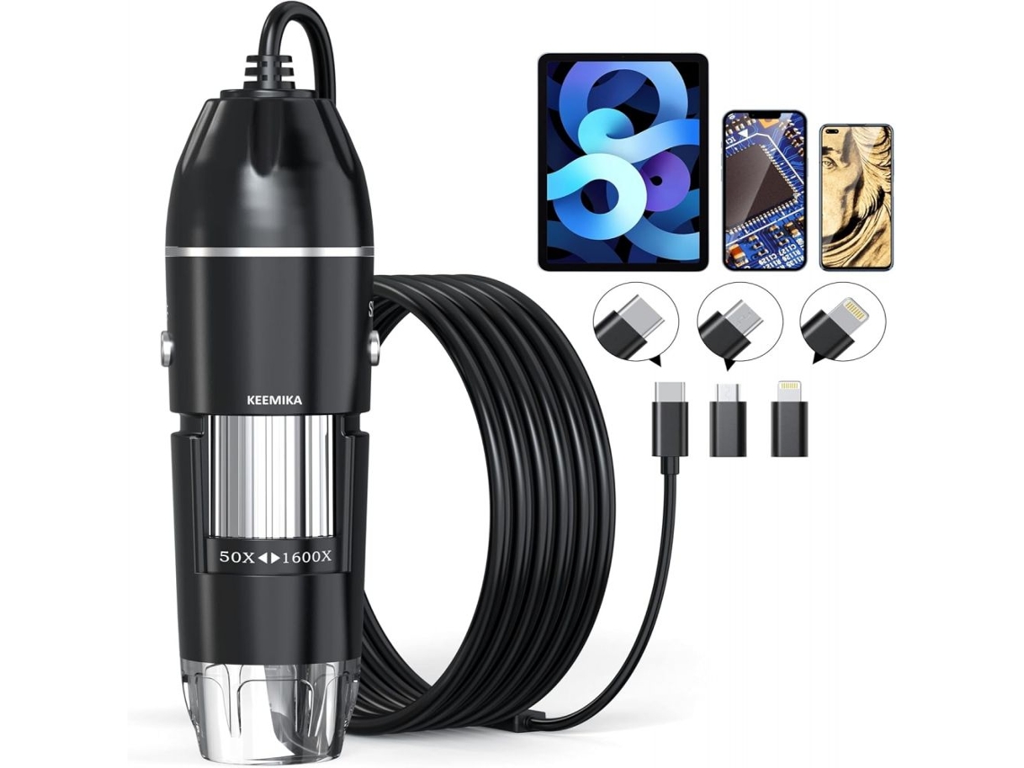Microscopio digital de bolsillo, microscopio portátil con aumento de 50x a 1600x, cámara de 2 MP y 1440p con 8 luces, para adultos y niños Truyuety
