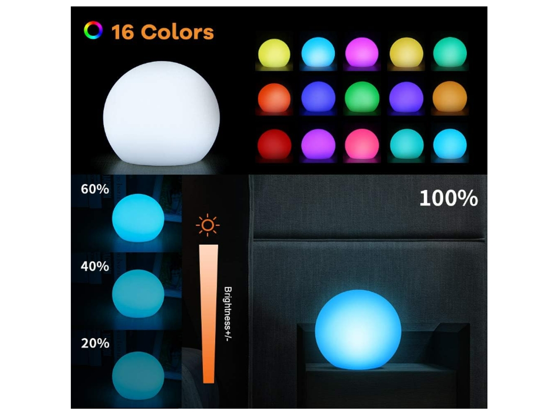 BISBISOUS Lámpara Led de Ambiente Luz de Bola Luz Flotante para Piscina con 8 Colores Regulables y lámpara de Noche 16Rgb Bolas Brillantes