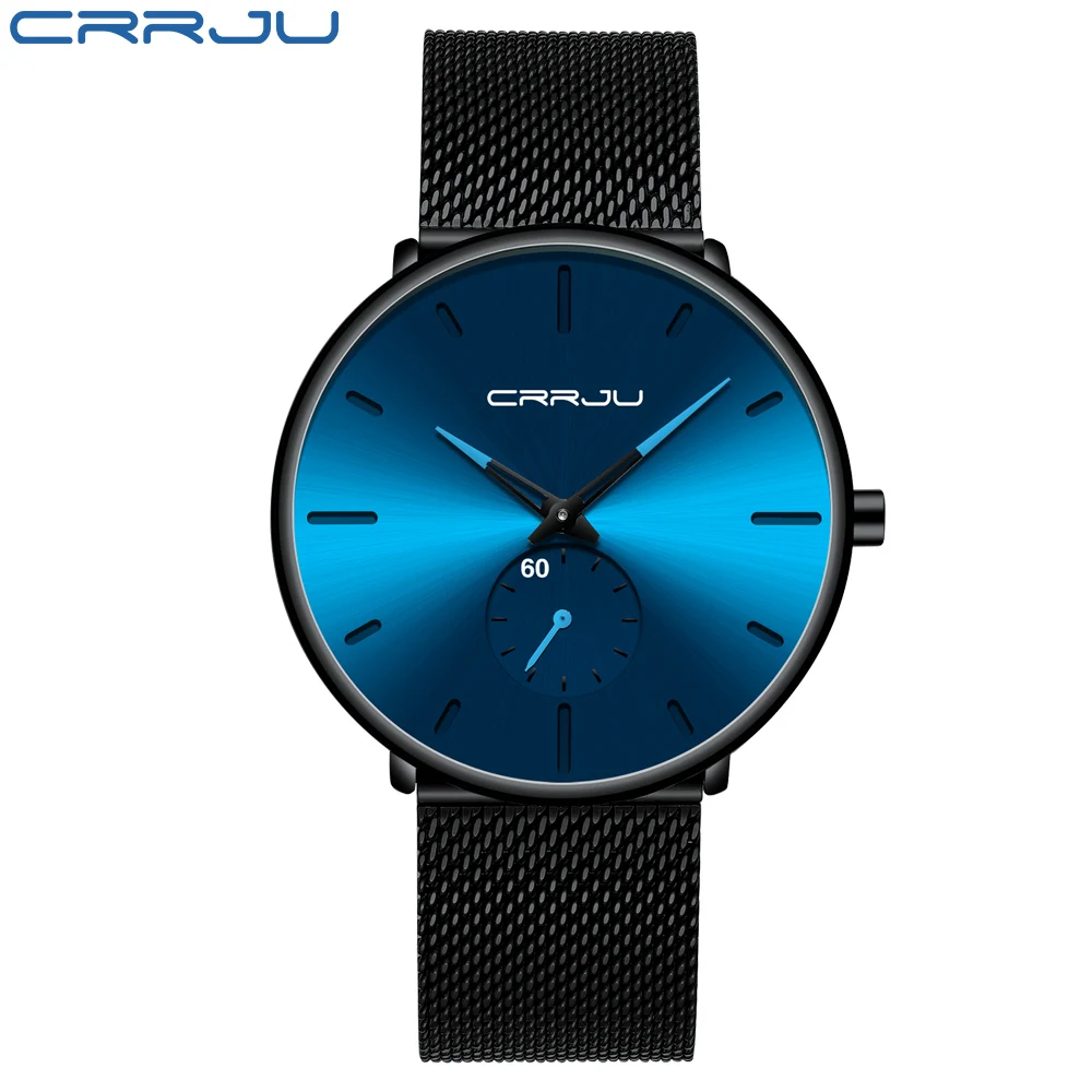 Reloj Para Hombre (negro Y Azul), Elegante Y Sencillo, De Acero Inoxidable Azul Ultrafino.