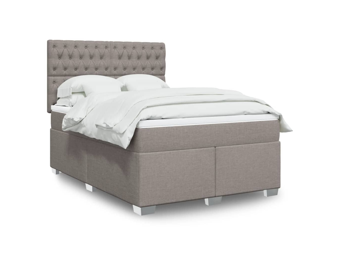Cama Box Spring Con Colchón Tela Gris Taupe 160x200 Cm