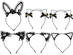 Diademas De Orejas De Gato De 6 Piezas Con Cascabel Y Lazo De Encaje