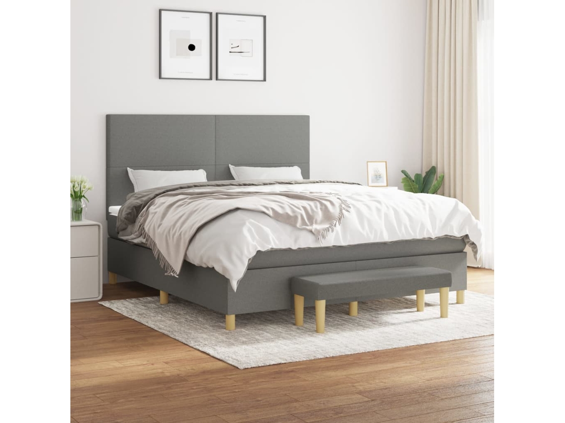 Cama Box Spring Con Colchón Tela Gris Oscuro 160x200 Cm