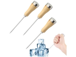 Rebe-3 Pinchos de hielo de acero inoxidable con mango de madera para bar, restaurante, cocina y camping.