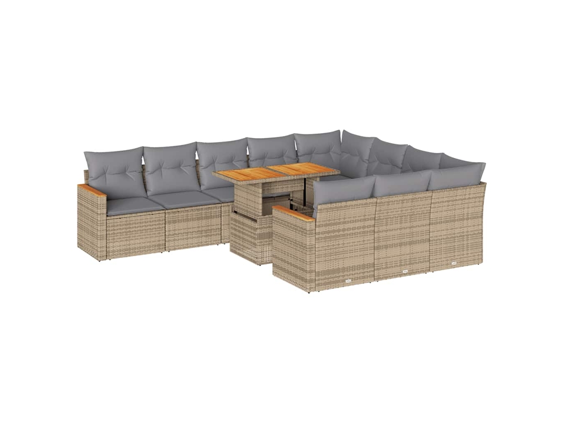Maison Exclusive - Set Sofás Jardín Y Cojines 11 Pzas Ratán Sintético Acacia Beige
