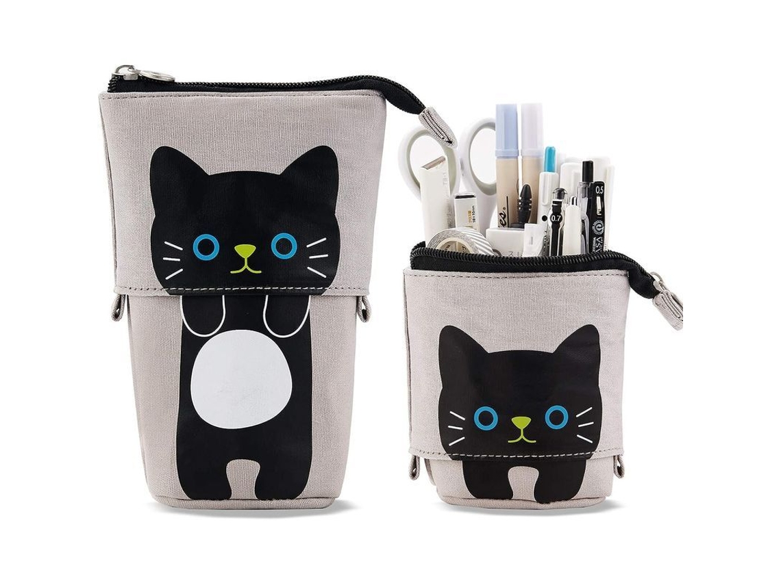 2026rebe-porta Lápices Stand, Estuche De Lápices Gatito Negro Lindo De Tela Duradera, Rosa