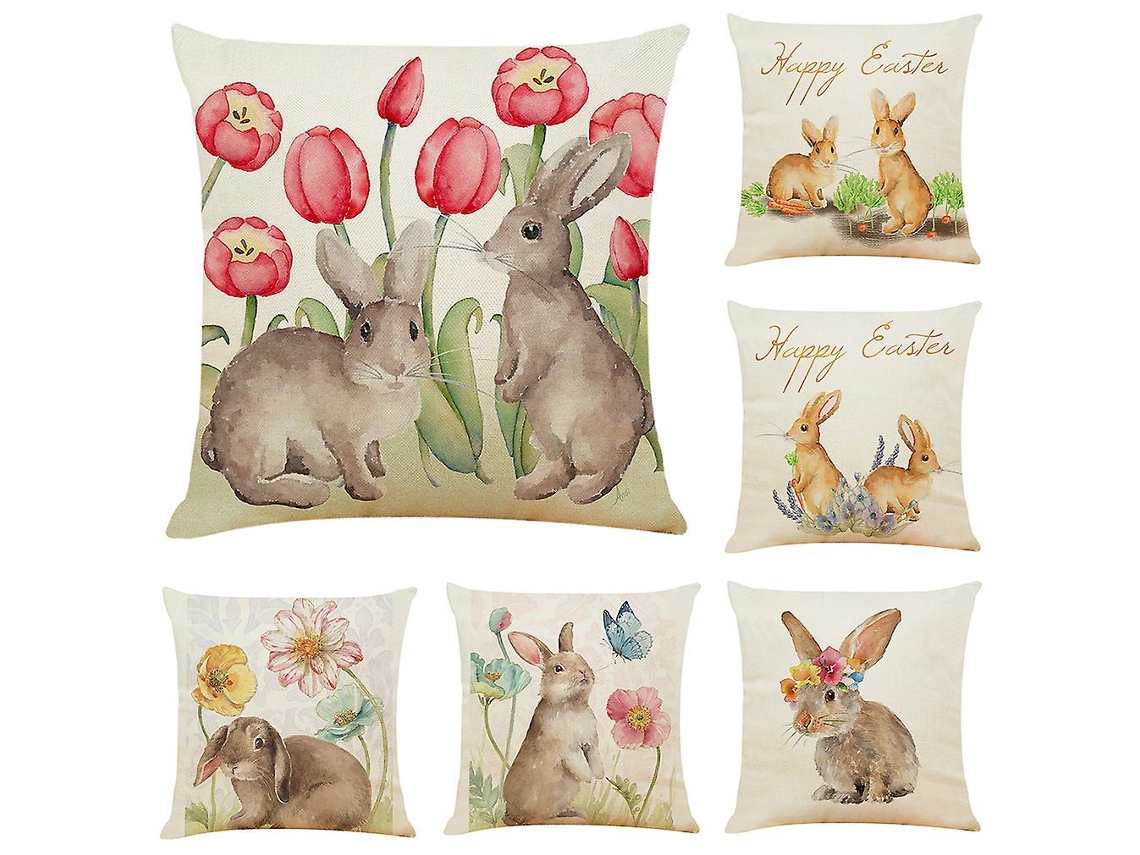 Rebe-set De 6 Fundas De Almohada Con Patrón De Conejos Y Flores, 45x45 Cm, Estilos Diferentes Para Sofá, Coche Y Hogar